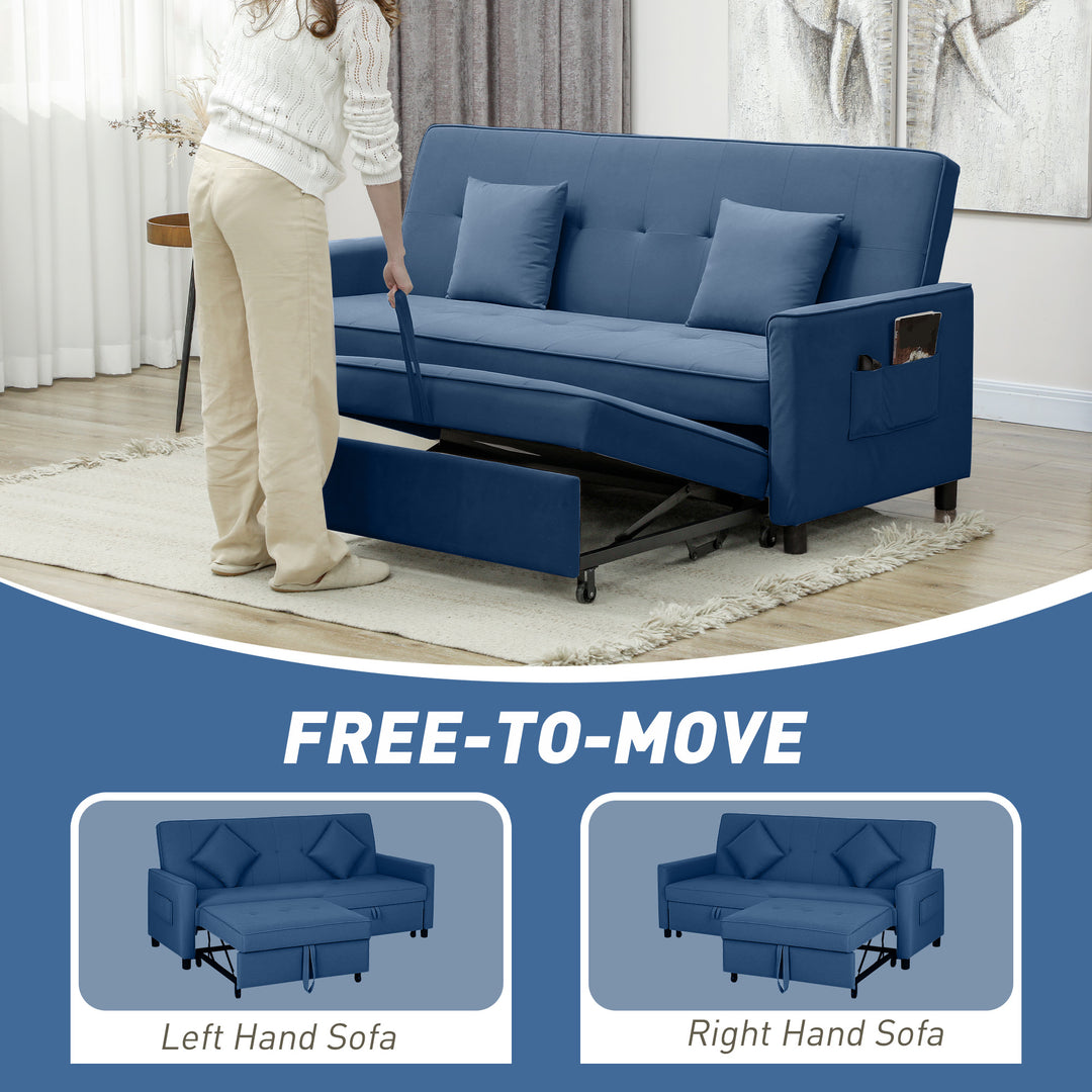 Three-Person Velvet-Feel Sofa Bed - Blue