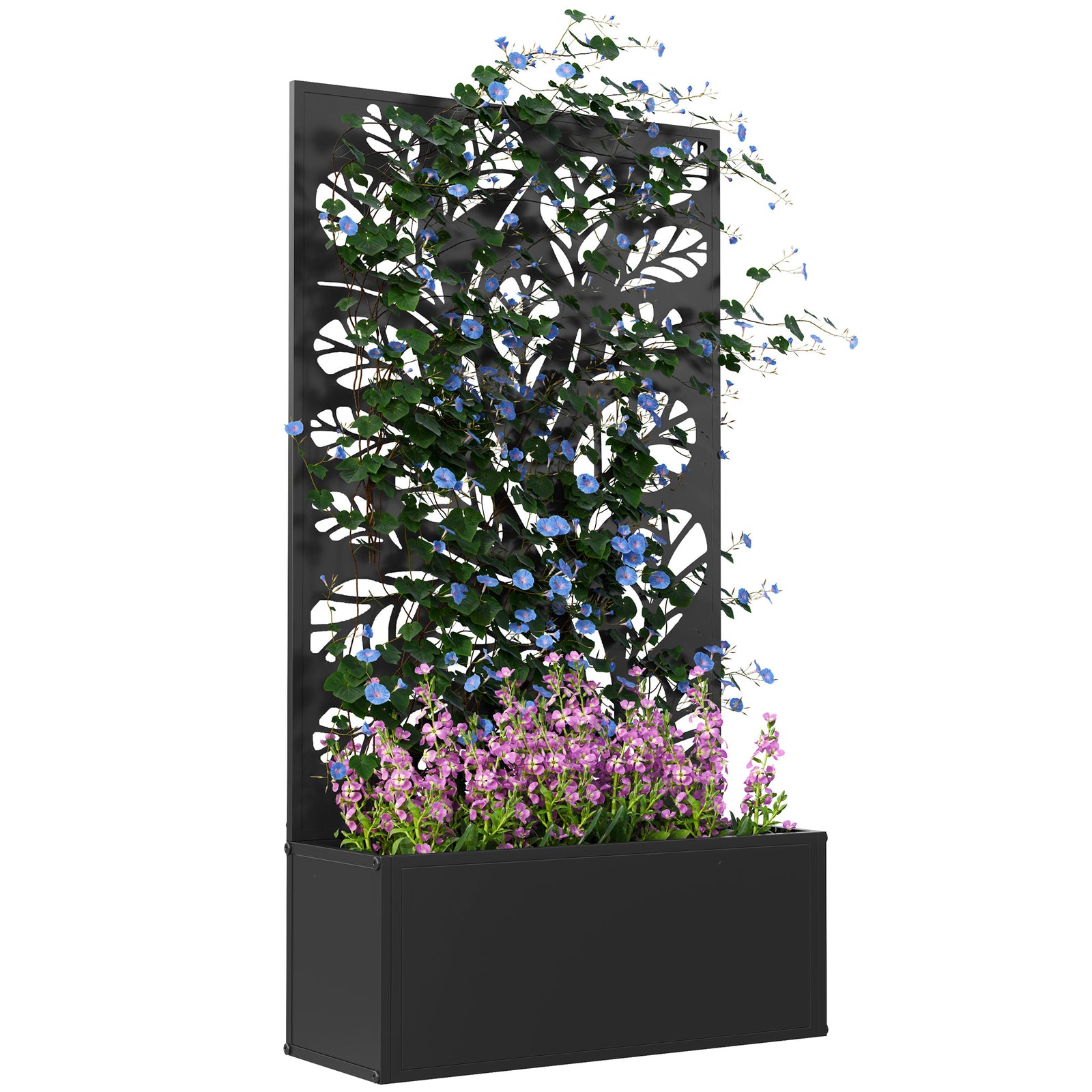 Outdoor Metal Planter, with Back Trellis - Black
