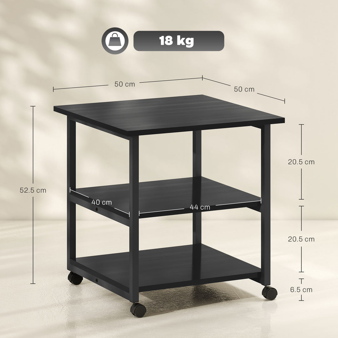 Three-Tier Steel Printer Stand, with Wheels - Black
