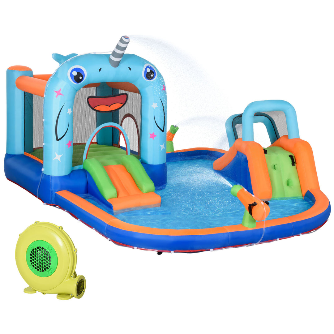 Kids Inflatable Bouncy Castle, Narwhal Style Bouncy House, with Inflator, Carry