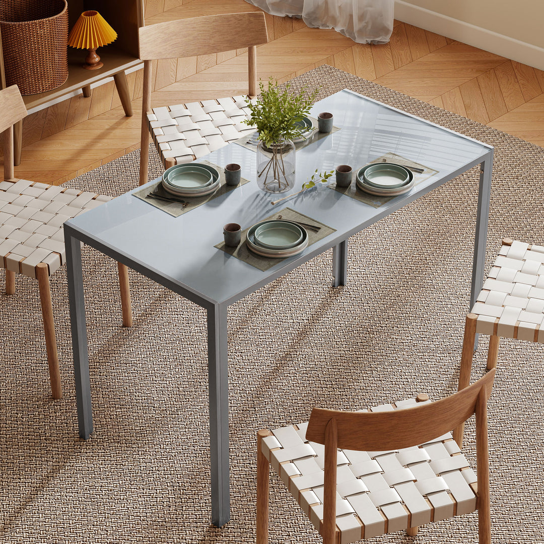 120cm Dining Table, Rectangle 4 Seater Kitchen Table with Tempered Gla