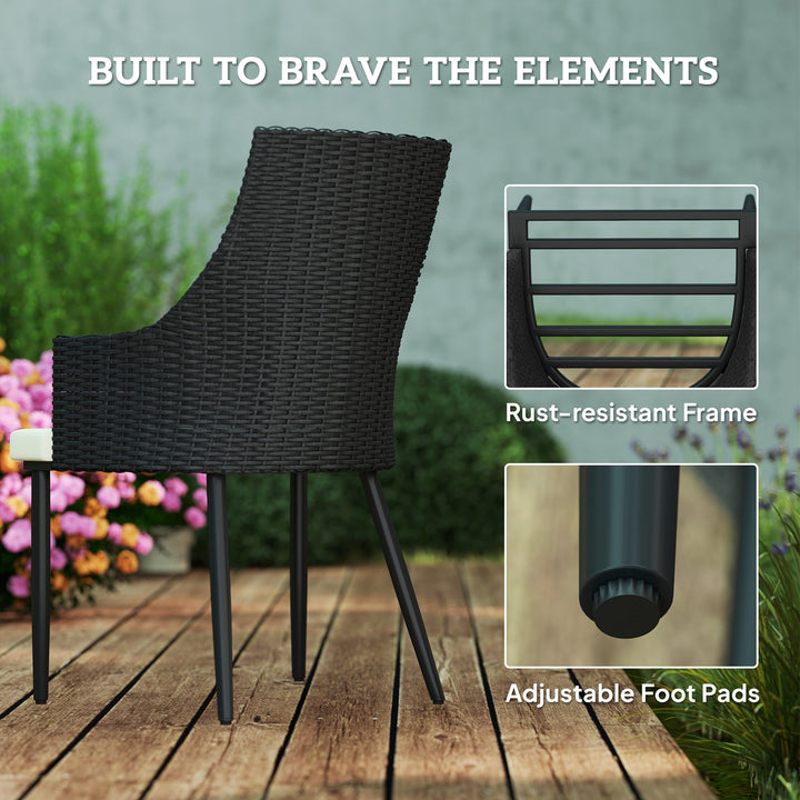 6 Seater Rattan Dining Set with Cushions, Garden Furniture Set with Armchairs, Rectangle Slatted Table Top, Steel Frame, Parasol Hole, Wicker Outdoor Furniture for Patio, Balcony, Cream White