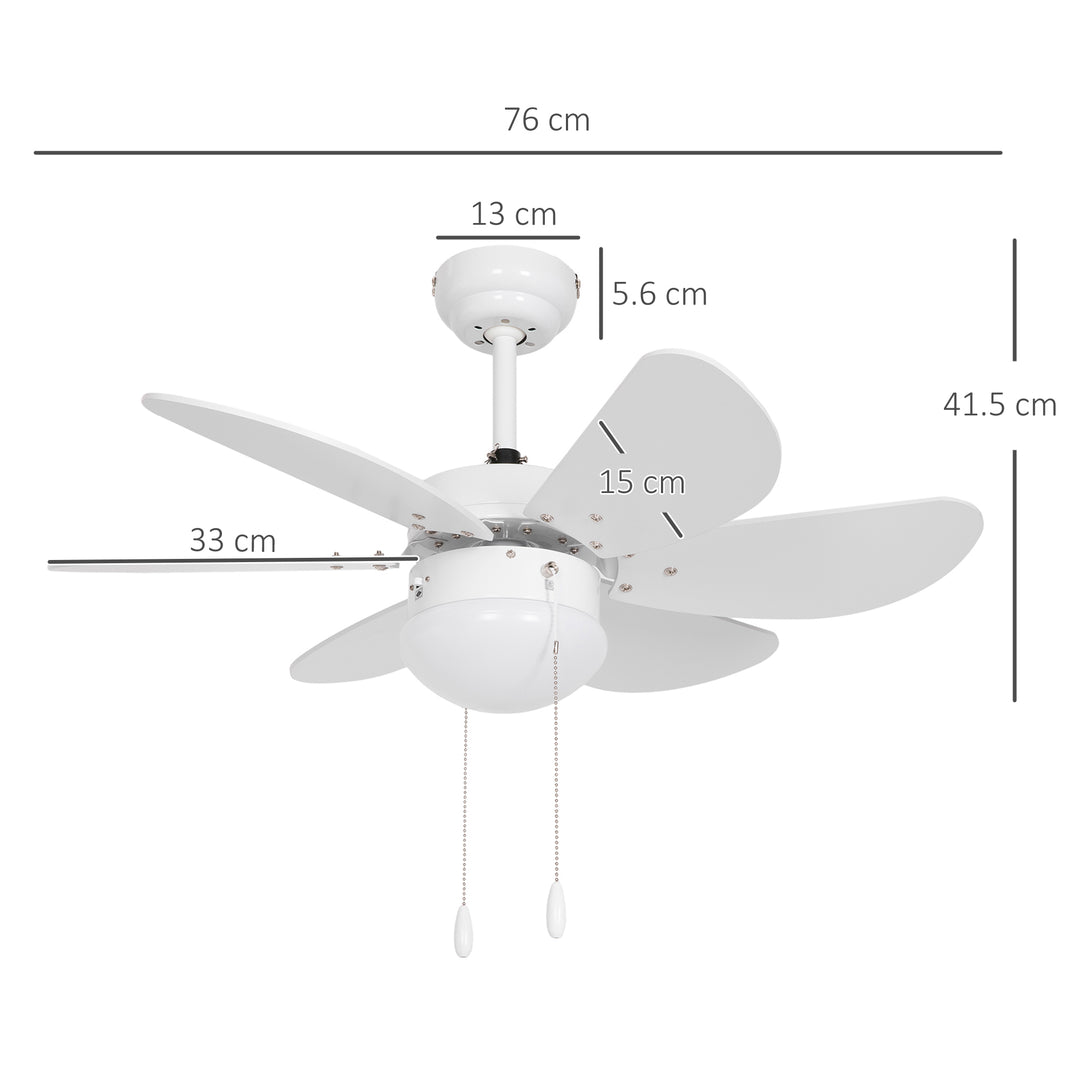 HOMCOM Ceiling Fan Lights with Reversible 6-Blade and Pull-Chain Operation, Flush Mount Light, 3 Speeds Ceiling Fan with Light, White | Aosom UK