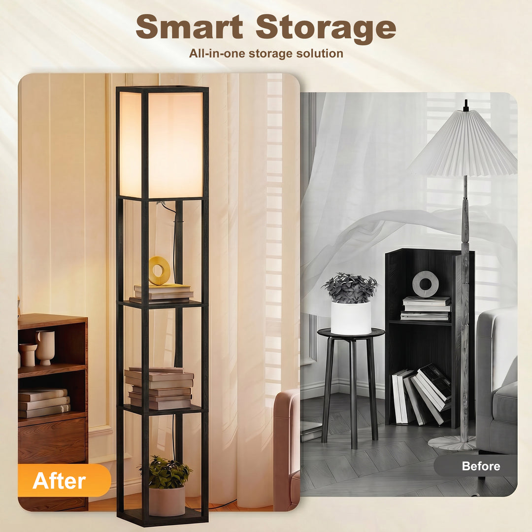 Floor Lamp with Shelves, 3 Layer Column Modern Standing Lamp for Livin