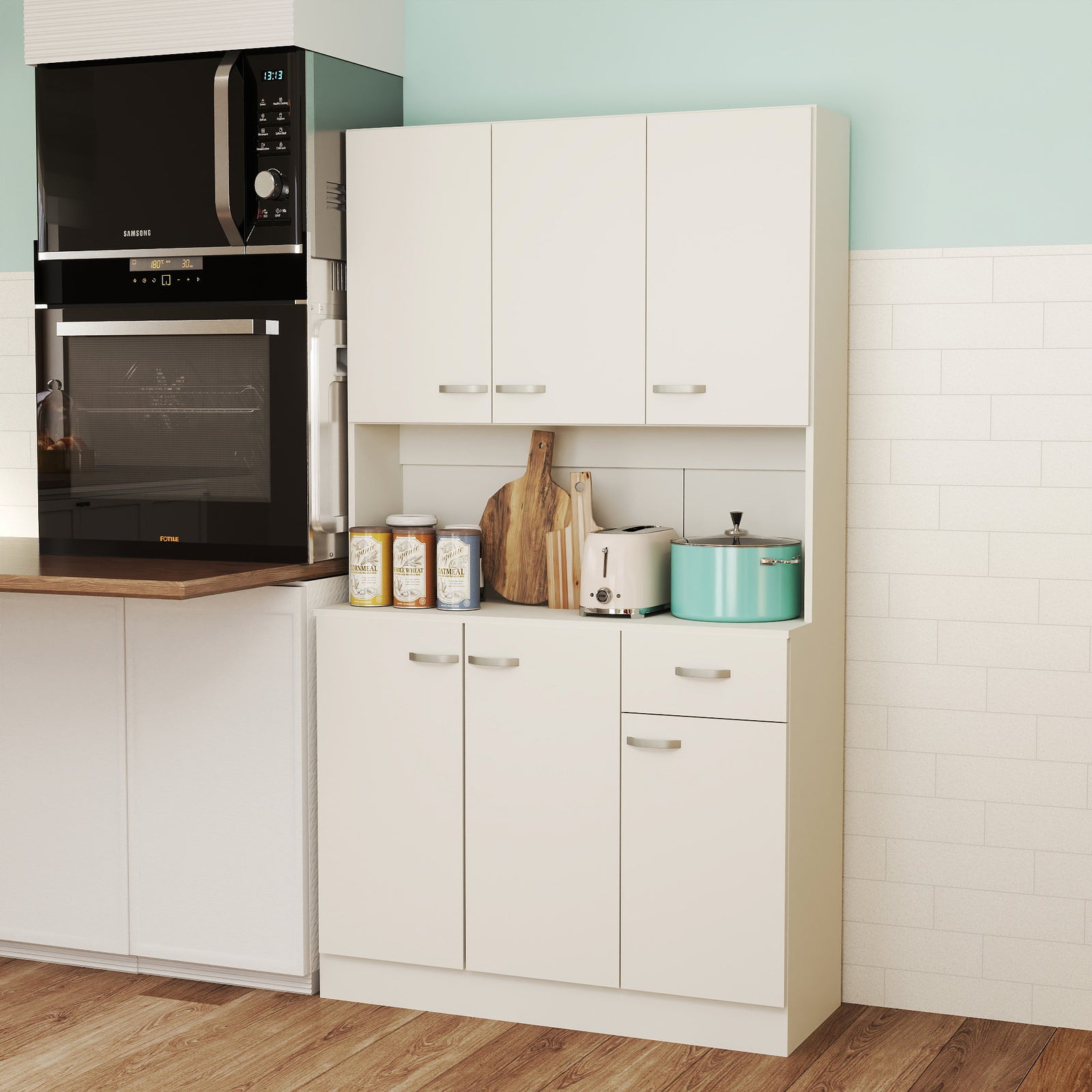 Freestanding Kitchen Pantry Storage Cabinet - White