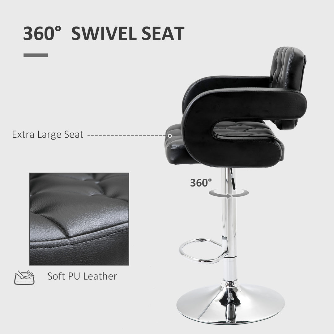 PU Leather Upholstered Swivel Bar Stool, Height Adjustable with Back, Armrest, Footrest, Black