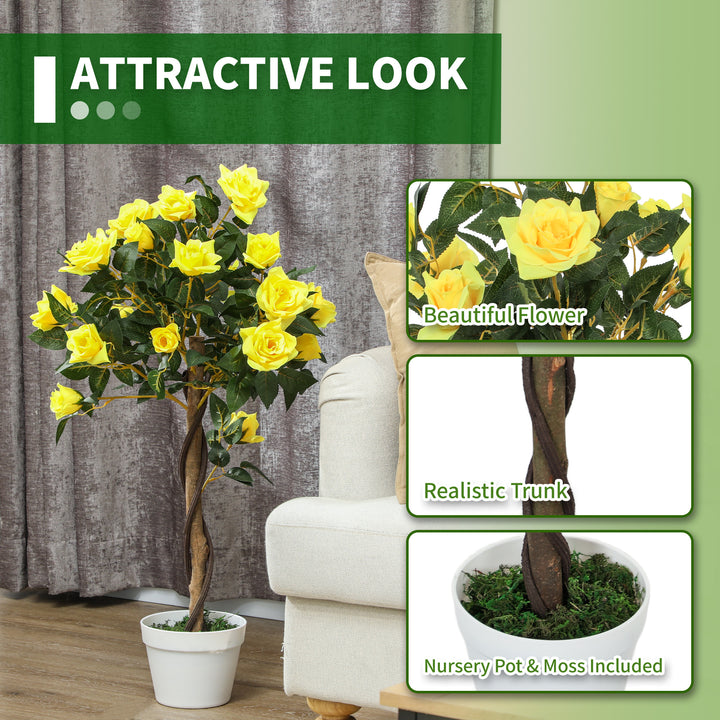 Set of 2 Artificial Plants White Rose Floral in Pot, Fake Plants for Home Indoor Decor, 90cm, Yellow