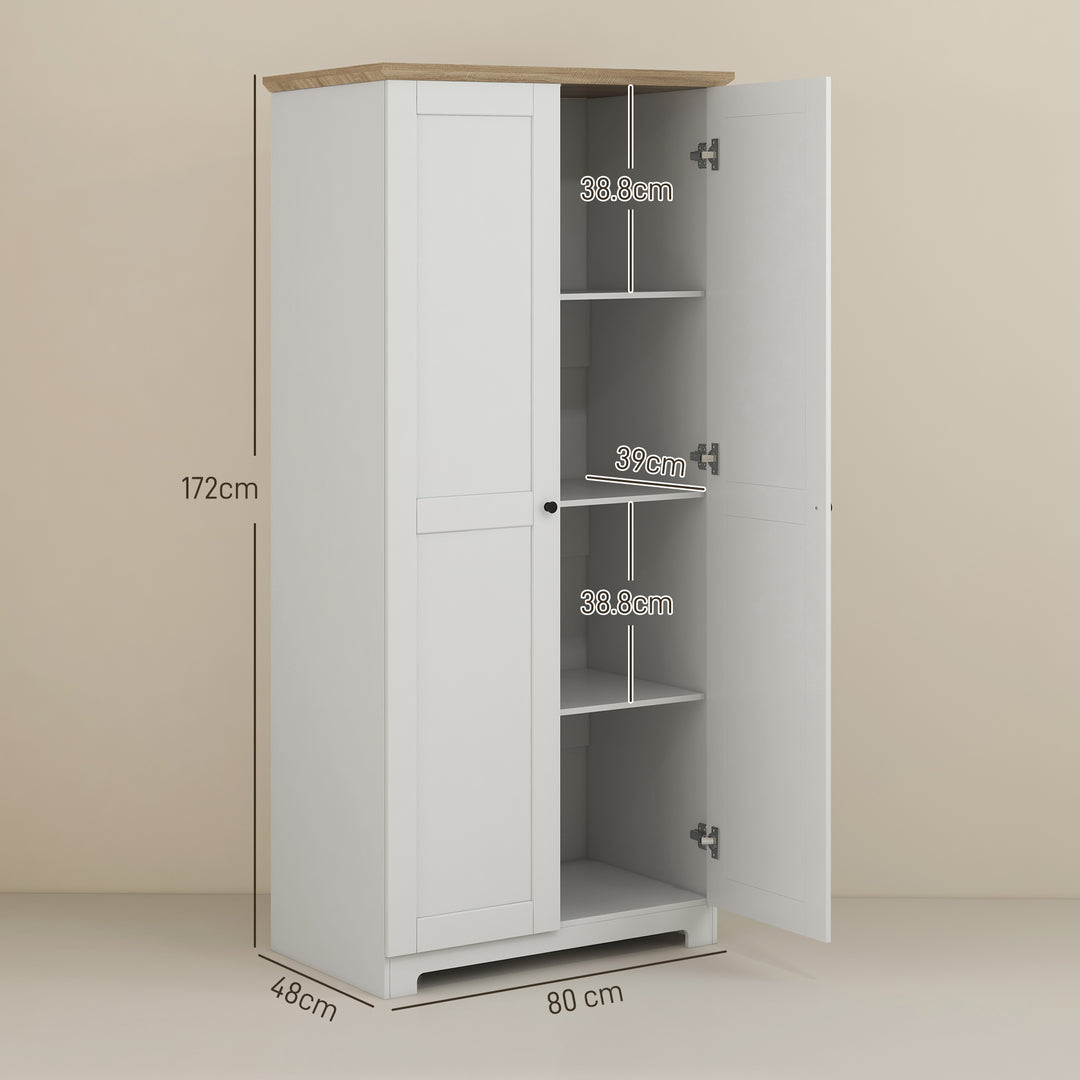 HOMCOM 172cm Wooden Storage Cabinet Cupboard With 2 Doors 4 Shelves White Pantry Closet