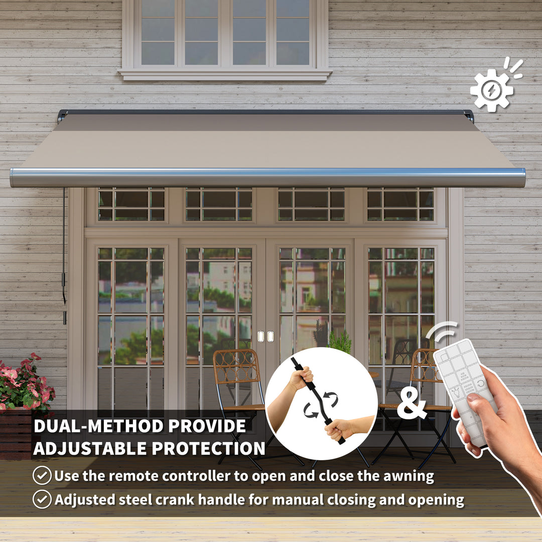 3.5 x 3 m Electric Awning with Remote Controller, Aluminium Frame DIY Retractable Awning, UV50+ Sun Shade Canopy for Garden Patio Deck Door Window, Light Grey