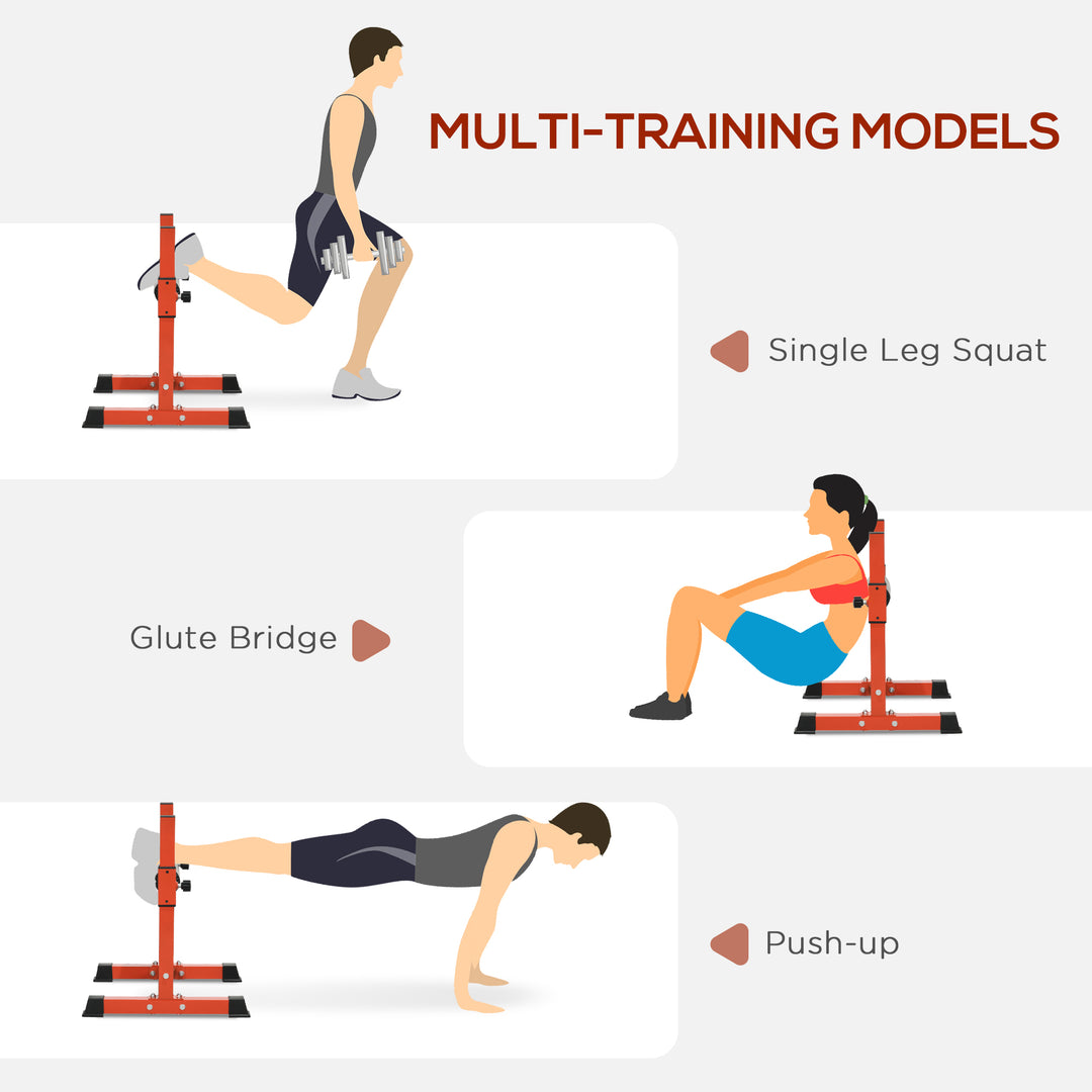 SPORTNOW Bulgarian Split Squat Stand, 12-Level Adjustable Single Leg Squat Machine with Foam Roller and Anti-Slip Pads for Lower Body Strength Training, Red