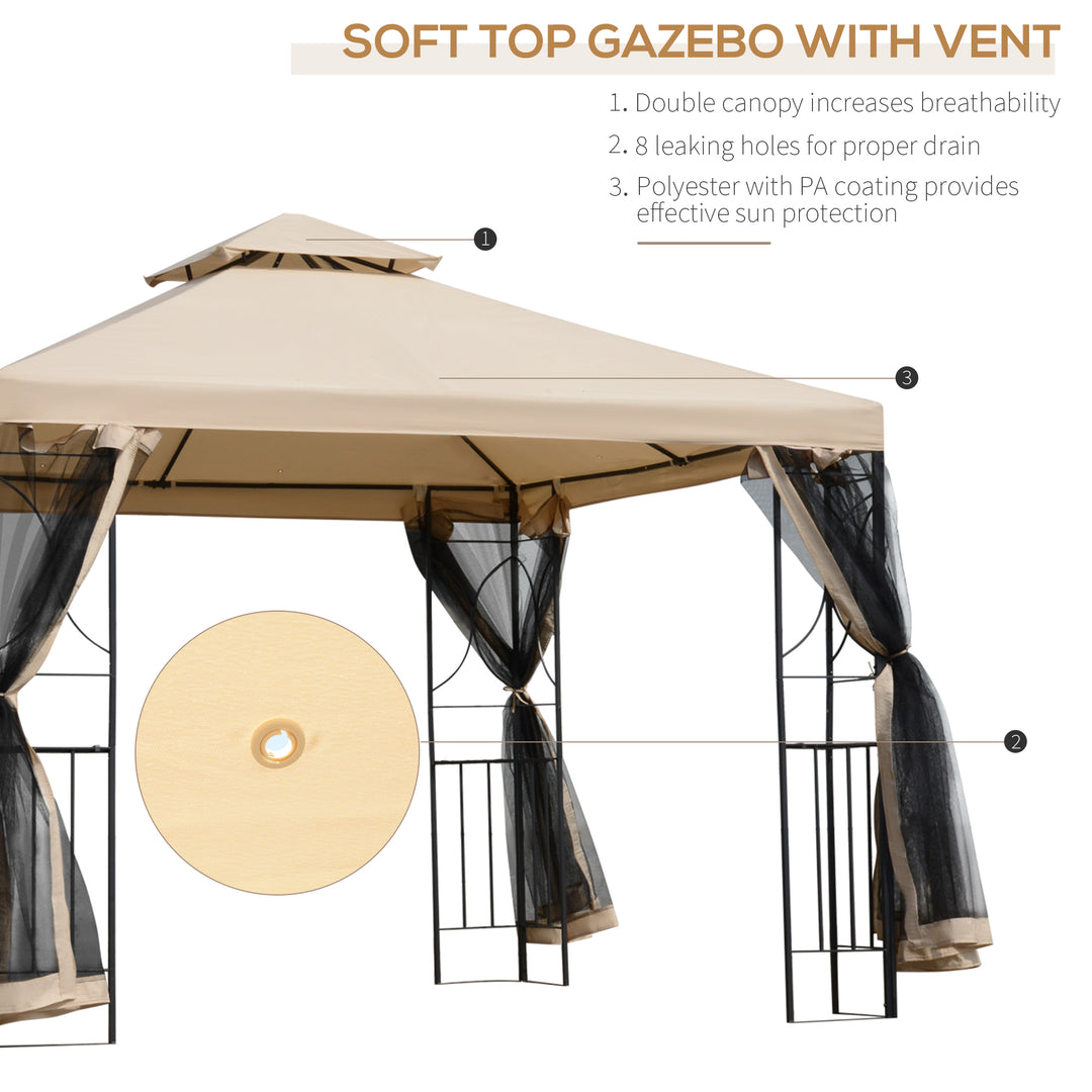 3(m) x 3(m) Garden Gazebo, Double Roof Outdoor Gazebo Canopy Shelter with Netting, Solid Steel Frame for Garden, Lawn, Backyard and Deck