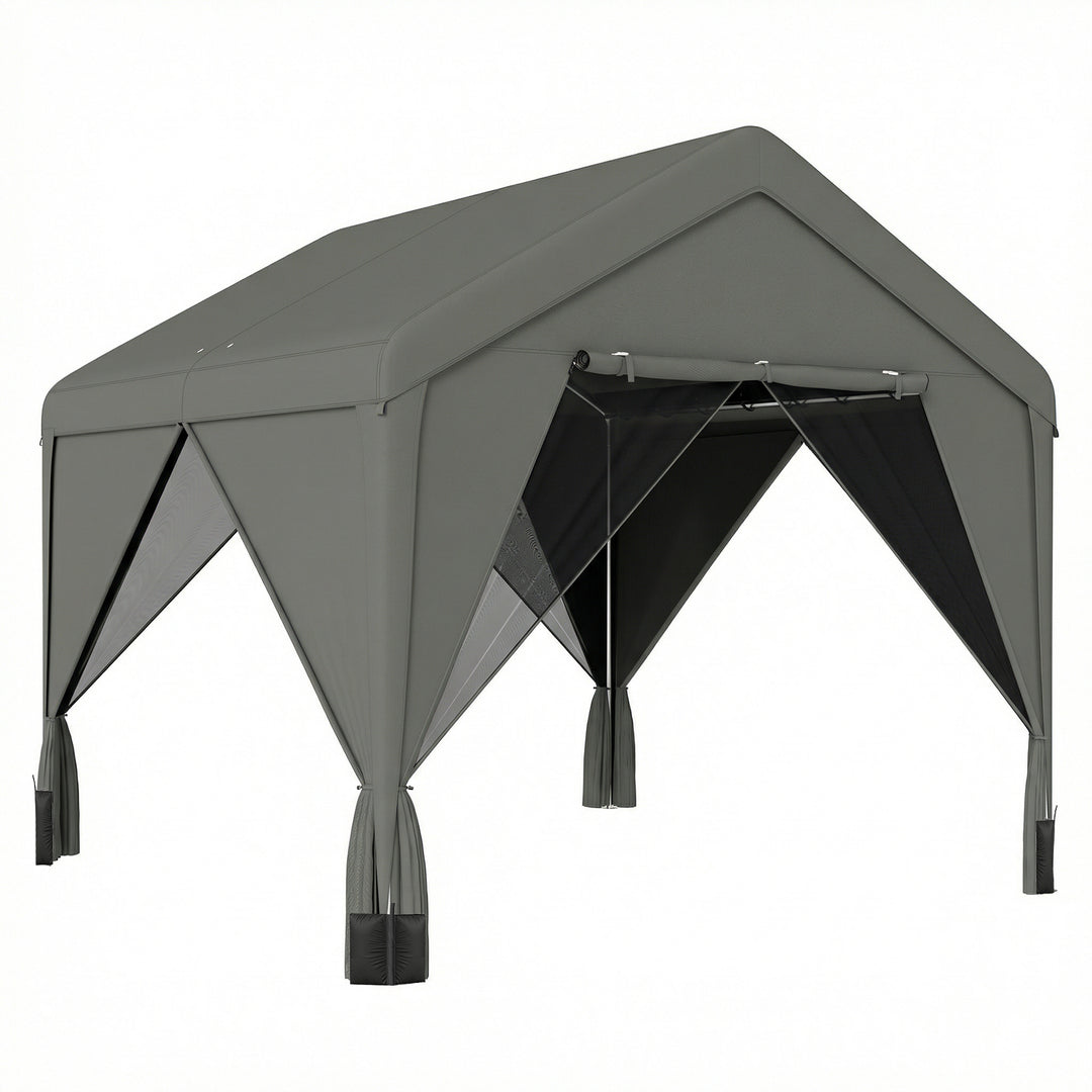 3 x 3 m Patio Gazebo with Netting &amp; Curtains, Outdoor Canopy Shelter w