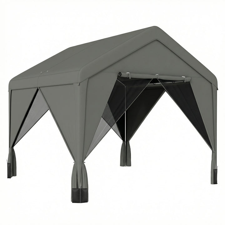 3 x 3 m Patio Gazebo with Netting &amp; Curtains, Outdoor Canopy Shelter w