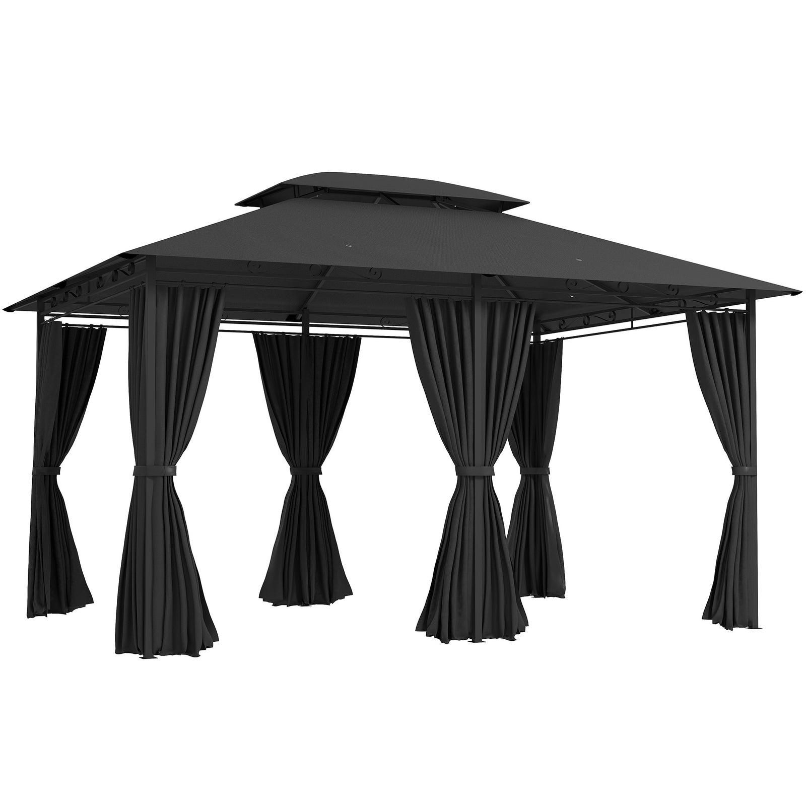 3 x 4m Steel Gazebo, with Curtains - Black