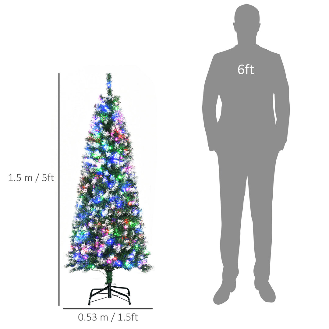 HOMCOM 5' Tall Prelit Pencil Slim Artificial Christmas Tree w/ Realistic Branches, 250 Colourful LED Lights & 408 Tips, Xmas Decoration | Aosom UK