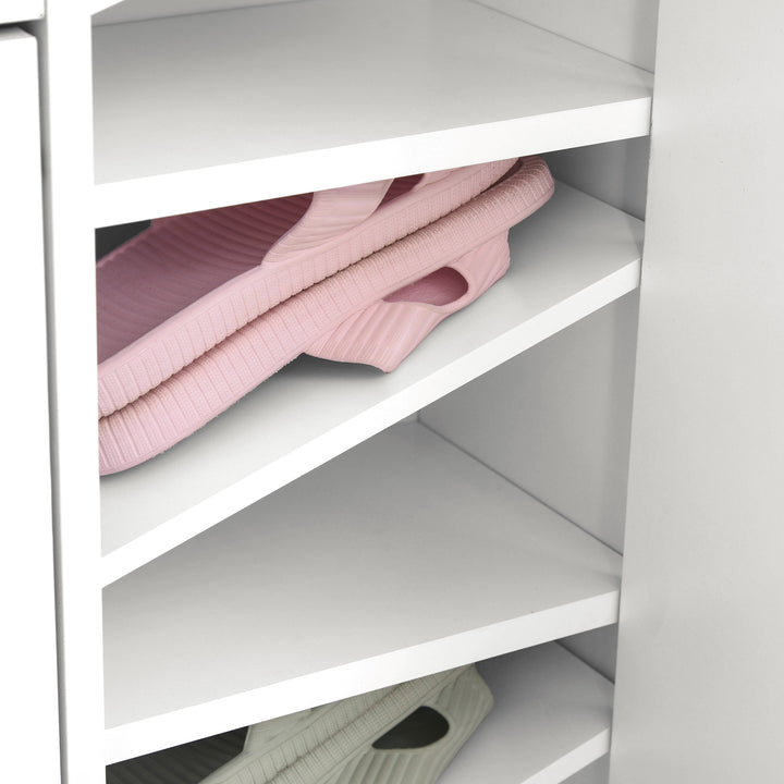 HOMCOM Shoe Cabinet with 3 Flip Drawers, Narrow Shoe Storage Cabinet with 5-tier Cupboard and Adjustable Dividers for Hallway, Entryway, White