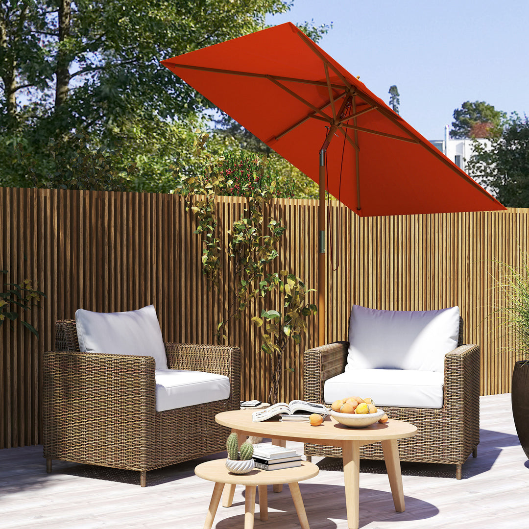 2m Tilting Wooden Pole Parasol - Orange