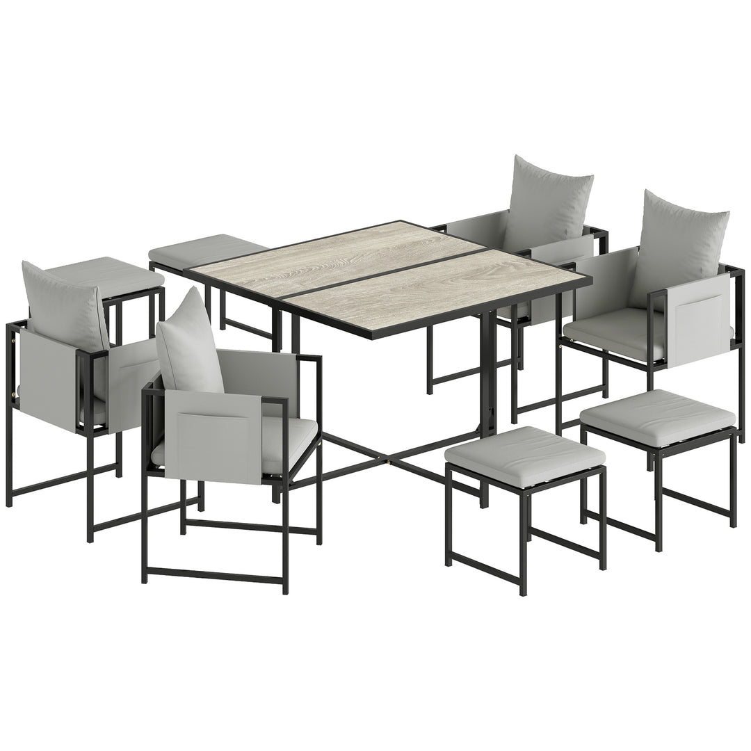 Nine-Piece Steel Frame Garden Dining Set - Dark Grey