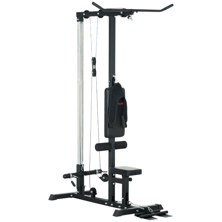 SPORTNOW Pull Up Station with Adjustable Seat, Power Tower for Chin up  and Lat Pulldown Exercises, Multi-Function Fitness Equipment with Flip-Up Footplate, for Home Gym, Black