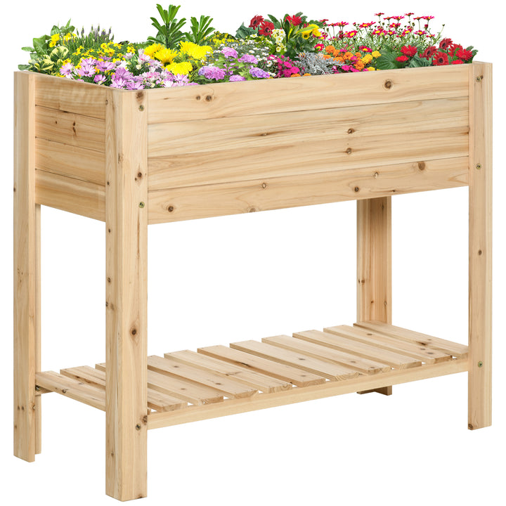 Outsunny Raised Planter Bed: Tall Wooden Garden Stand with Clapboard Sides, Natural Wood Finish, 100 x 40 x 84cm | Aosom UK