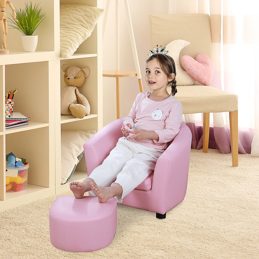 HOMCOM Children's Mini Sofa with Footstool, Thick Padding, Anti-slip Feet, 30 x 28 x 21cm, Pink | Aosom UK