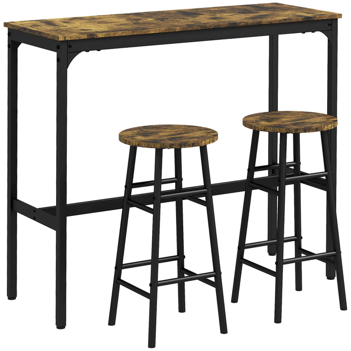 3 Piece Bar Table Set with 2 Stools, Industrial Bar Table and Stool Se