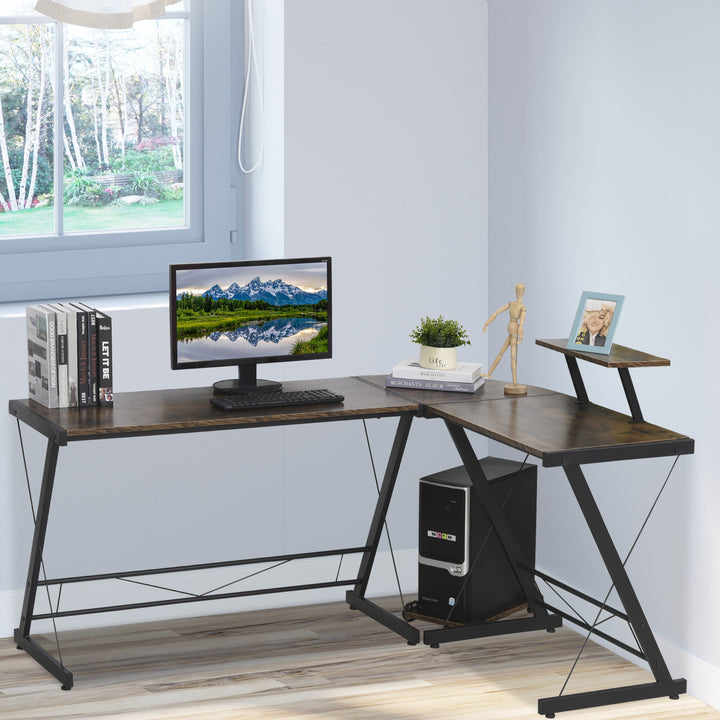 HOMCOM L Shaped Office Desk Round Corner Gaming Table Workstation with Storage Shelf, CPU Stand for Home Office | Aosom UK