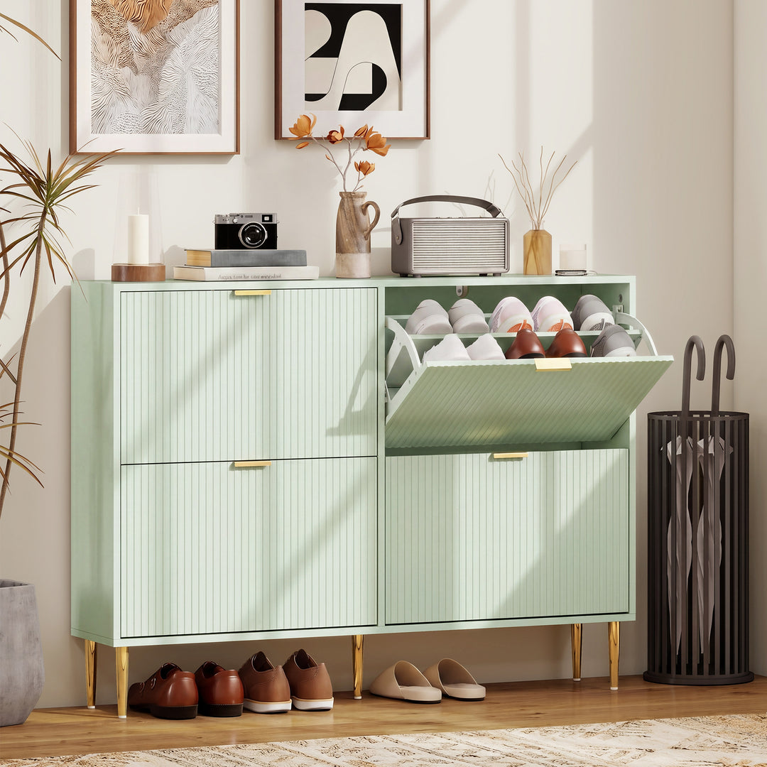 Elegant Four-Drawer Shoe Cabinet - Light Green