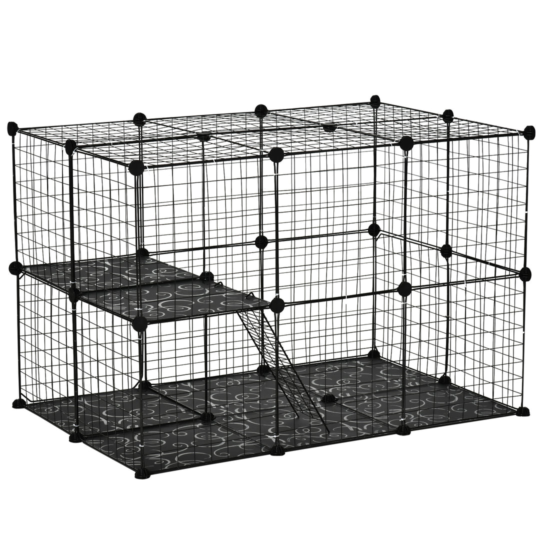MCL Pet Playpen DIY Small Animal Cage Enclosure Metal Wire Fence 39 Panels with 3 Doors 2 Ramps for Kitten Bunny Chinchilla Pet Mink Black