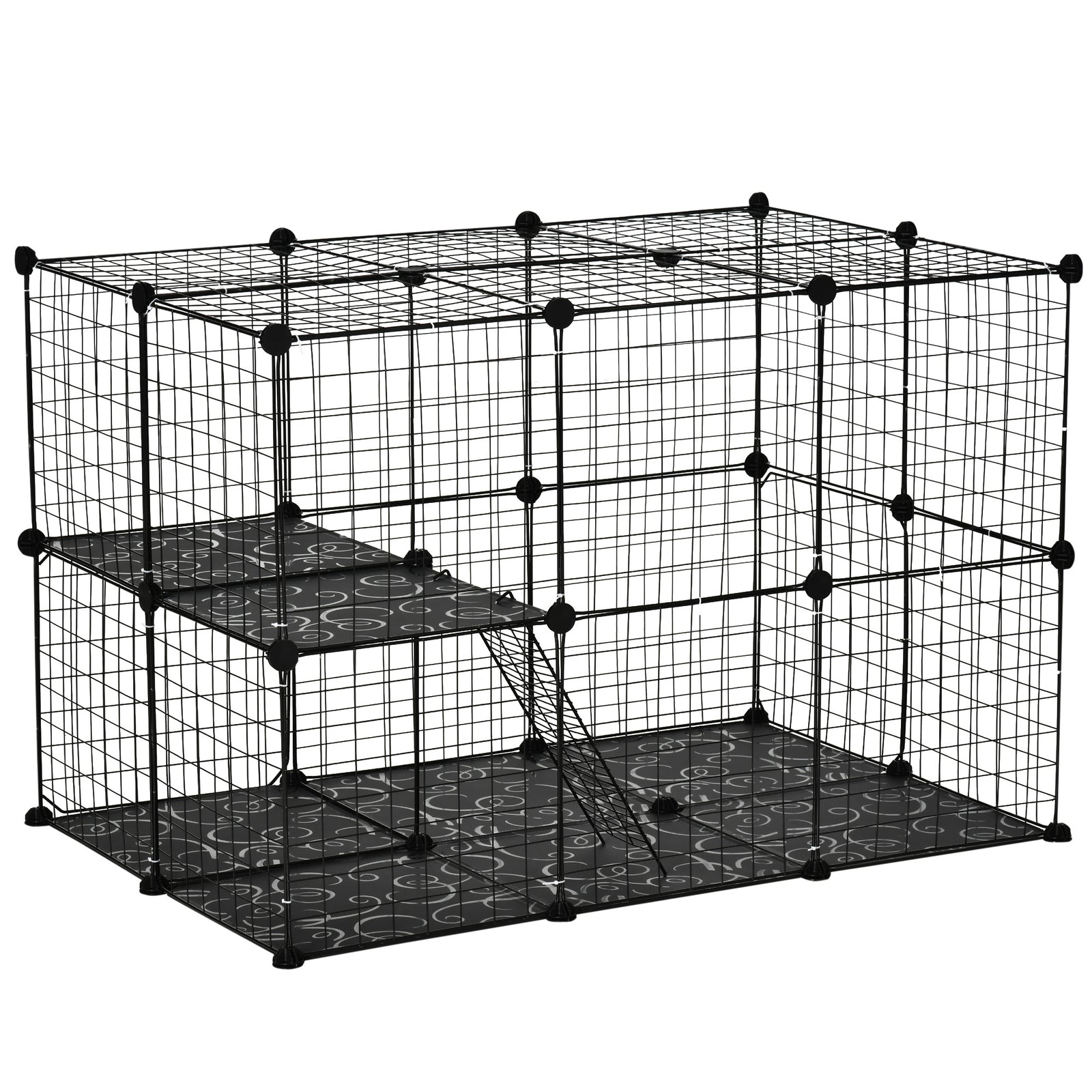 Pet Playpen DIY Small Animal Cage Enclosure Metal Wire Fence 39 Panels with 3 Doors 2 Ramps for Kitten Bunny Chinchilla Pet Mink Black