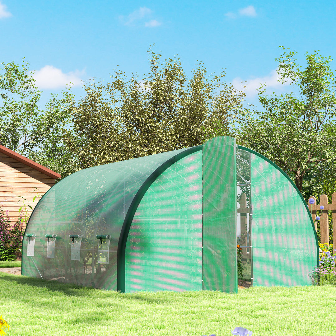 4 x 3(m) Polytunnel Greenhouse, with Windows and Doors - Green