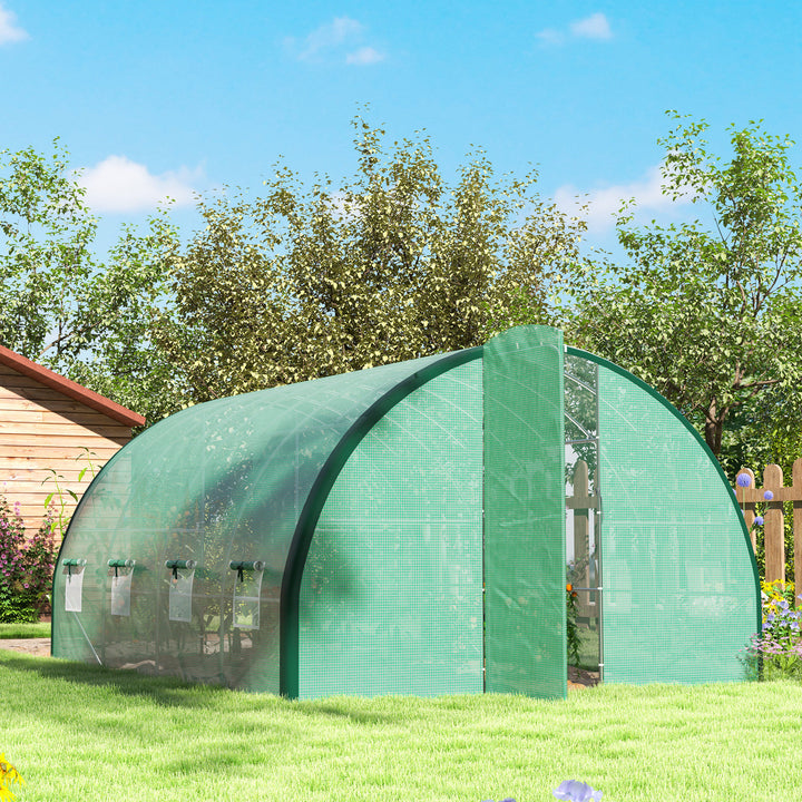 4 x 3(m) Polytunnel Greenhouse, with Windows and Doors - Green