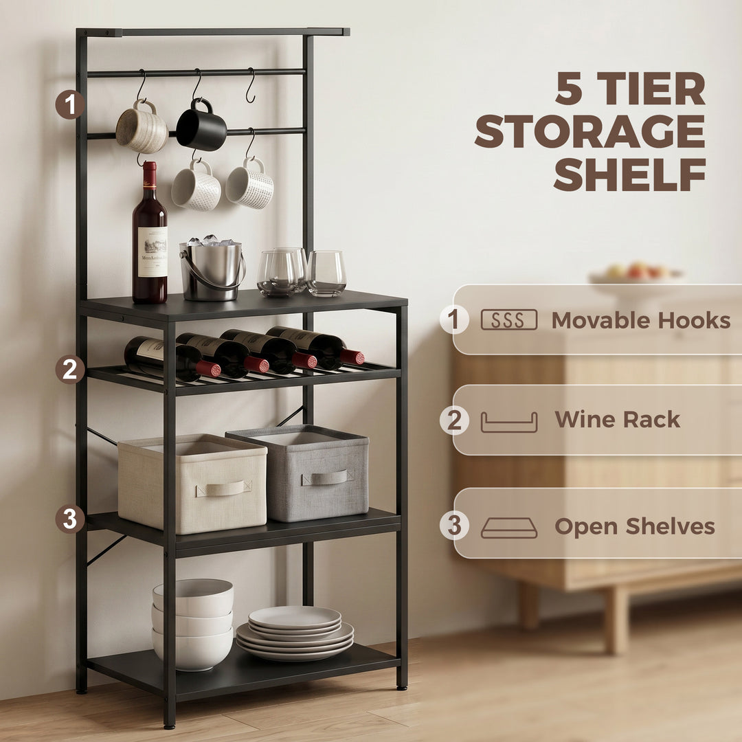 Freestanding Shelving Unit, Industrial Storage Shelf with 6 Hooks and 