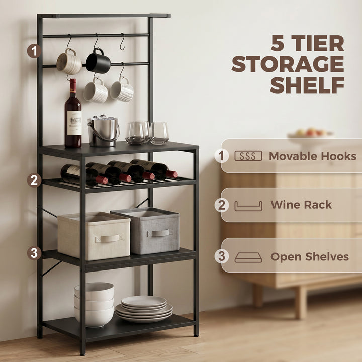 Freestanding Shelving Unit, Industrial Storage Shelf with 6 Hooks and 