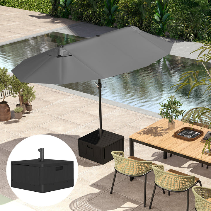 Garden Parasol Base Outdoor Umbrella Stand with Wheels Handles, Garden Umbrella Base, Filled Up to 80kg with Stand or 50kg with Water for 38, 48 mm Poles, Black