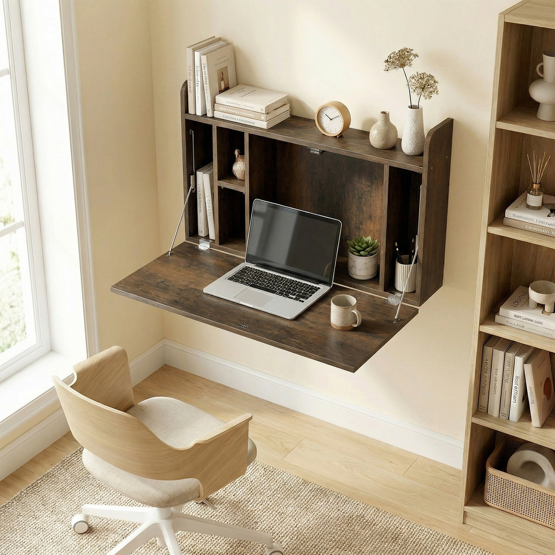 Wall Mounted Desk, Drop Leaf Floating Laptop Desk with Space Saving St