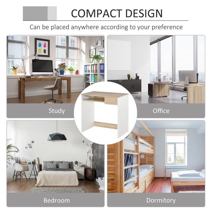 80cm Compact Computer Desk with Keyboard Tray, Home Office Desk with Drawer for Bedroom Study, Oak