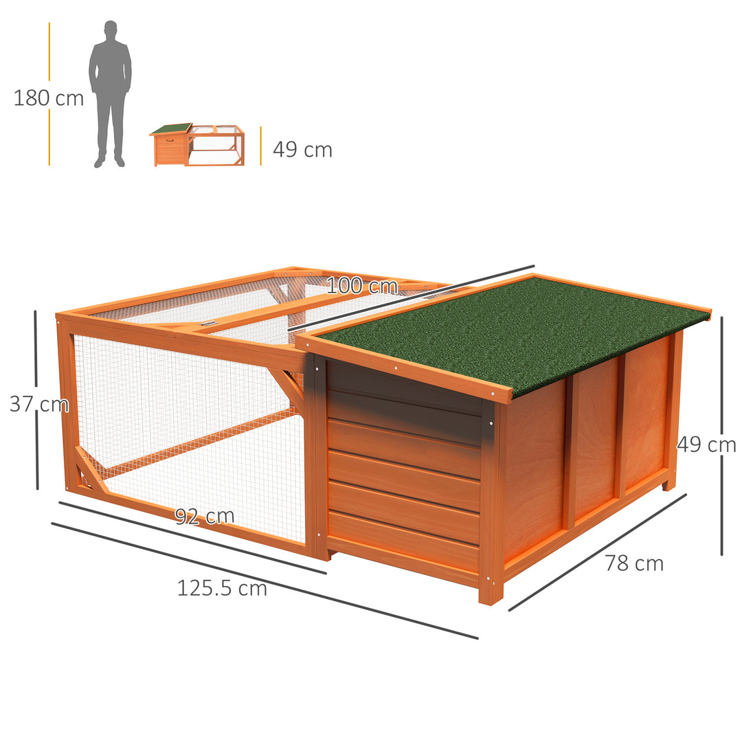 MCL Rabbit Hutch Outdoor Guinea Pig Hutch with Run Small Animal Off-ground Duck House Hideaway Backyard with Openable Roof 125.5 x 100 x 49cm Orange