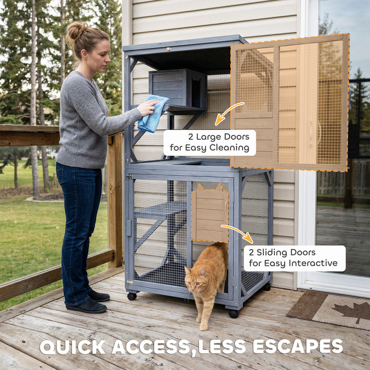 Movable Outdoor Catio with Resting Box, 3 Jumping Platforms, Waterproo