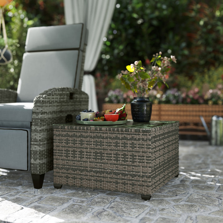 62 x 62cm Glass-Top Rattan Side Table - Light Grey