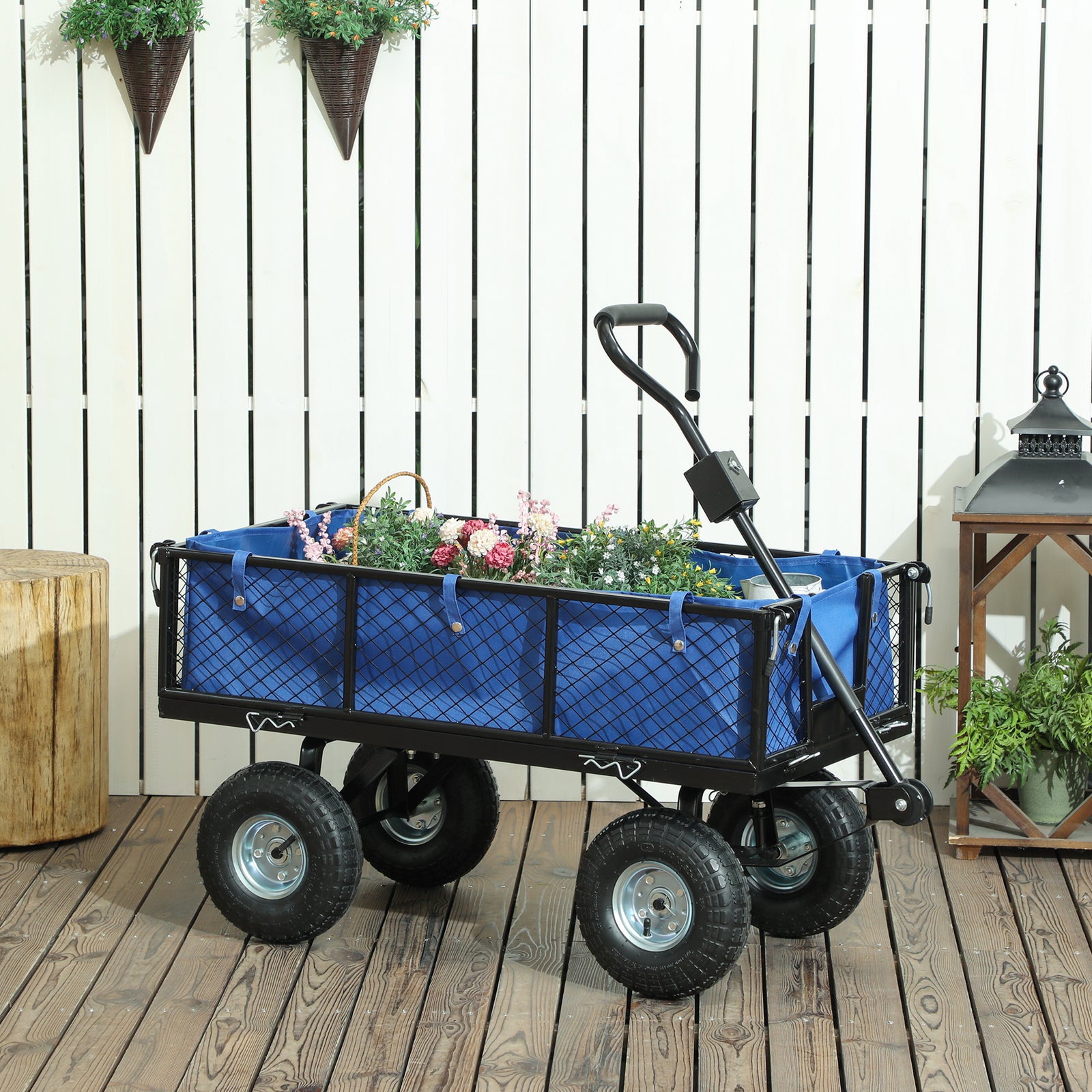 114L Steel Frame Garden Cart Trolley - Blue