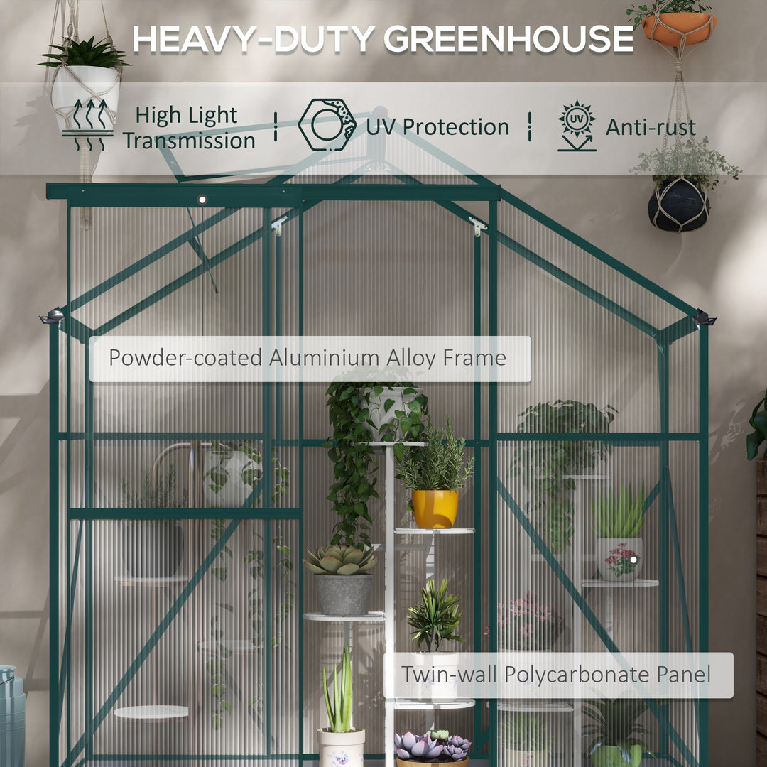 6 x 2.5ft Polycarbonate Greenhouse Walk-In Green House with Rain Gutter, Sliding Door, Window, Foundation, Green