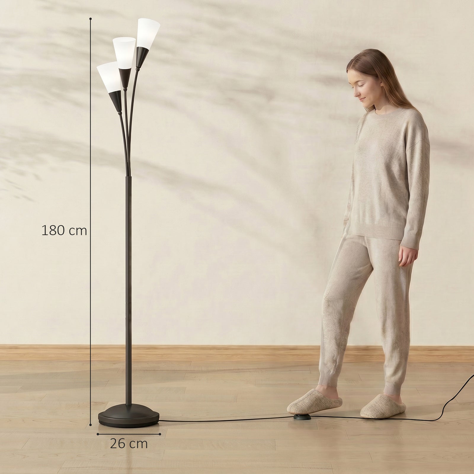 Modern Standing Lamp, 3-Light Upright Floor Lamps for Living Room, Bla