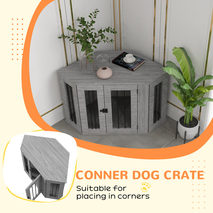 2 in 1 Dog Crate Furniture Side Table, with Cushion, 104 x 55 x 63cm - Grey