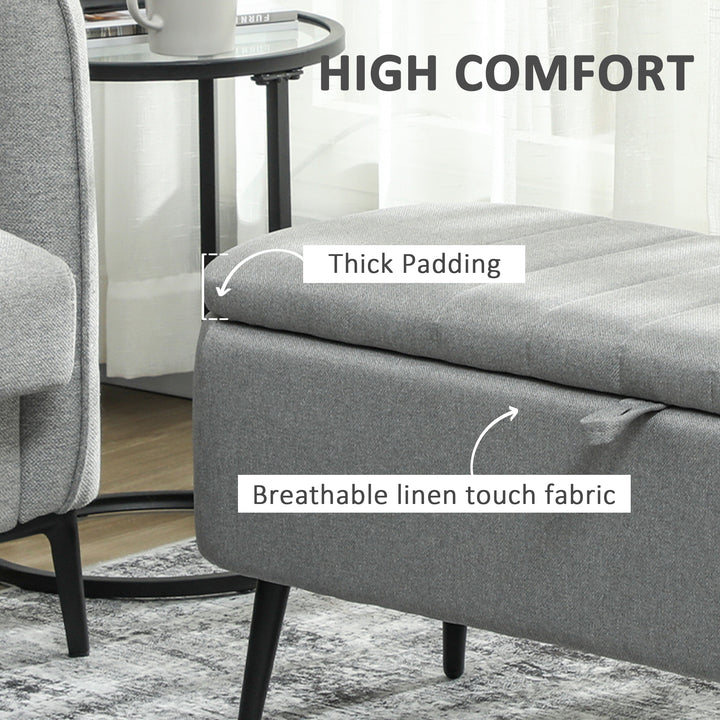92 x 31cm Linen-Look Storage Ottoman - Light Grey