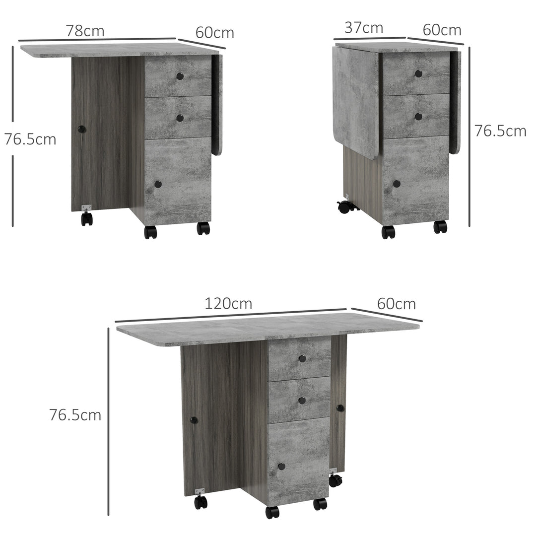 Multi-Storage Six-Person Drop Leaf Dining Table - Mixed Grey