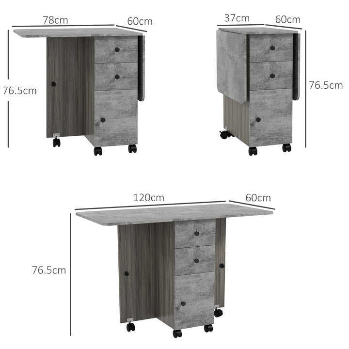 Multi-Storage Six-Person Drop Leaf Dining Table - Mixed Grey