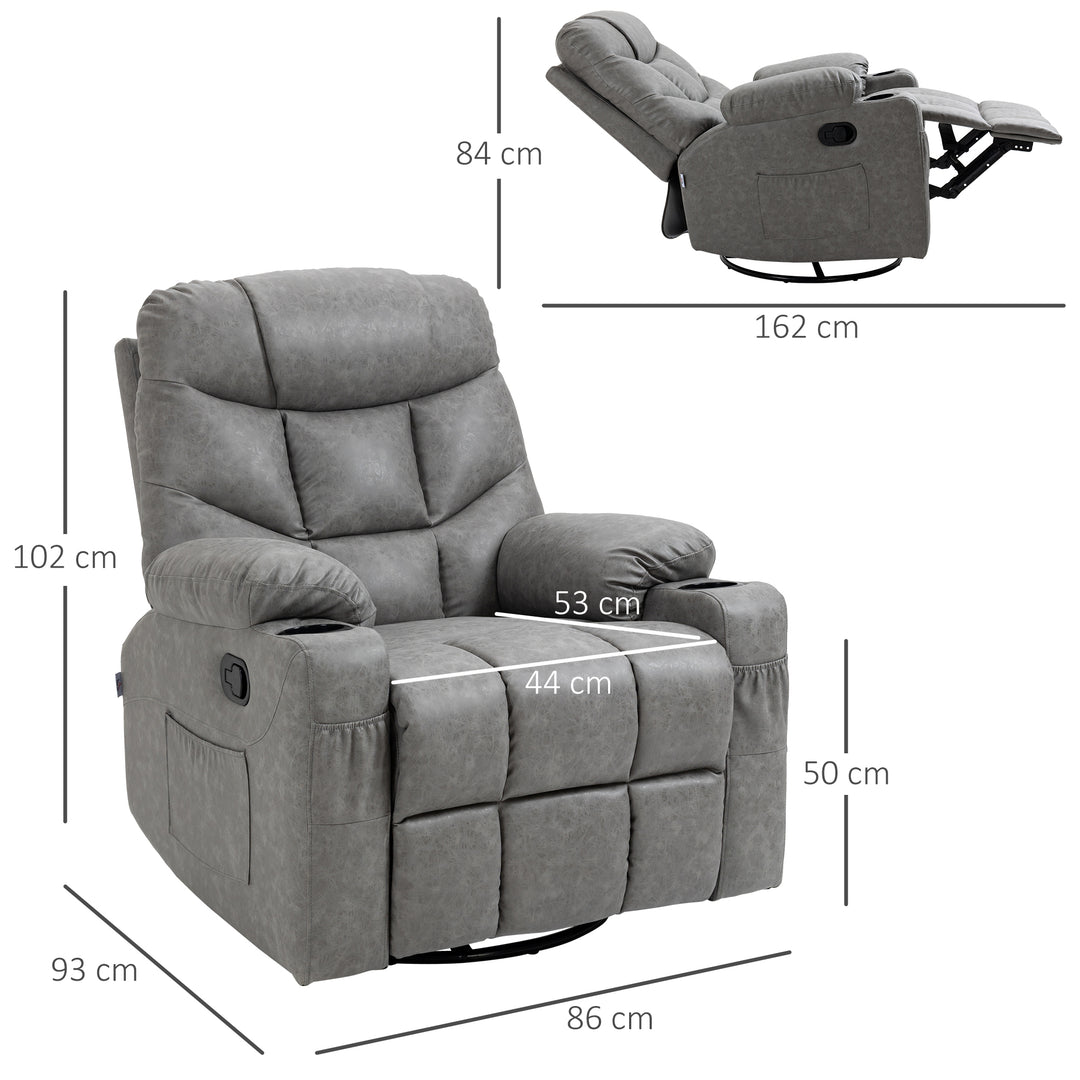 Thick Padded Faux Leather Recliner Armchair - Light Grey