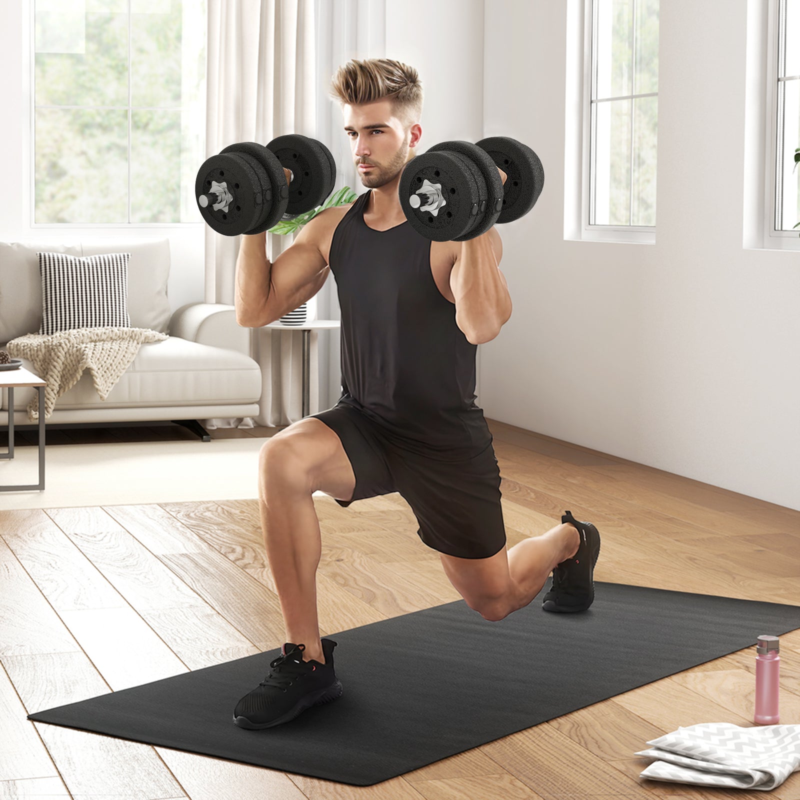 25KG Adjustable Weights Dumbbells Set, Dumbbell Hand Weights for Home Office Gym Body Fitness Lifting Training, Black