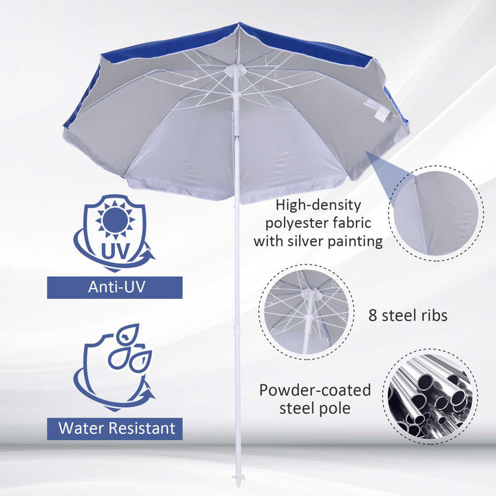 Outsunny Waterproof Tilted Beach Parasol, 1.7m x 2m, with Steel Frame for UV Protection, Easy to Adjust, Blue | Aosom UK